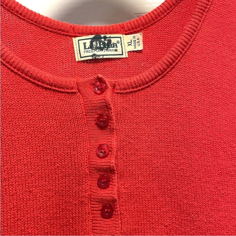 LL Bean Tank Sweater Red Cotton Henley Women’s XL Vintage USA - Picture 3 of 8